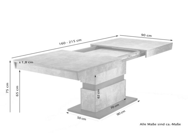 Tisch MATTHEW Beton Optik anthrazit B/H/T: ca. 160x75x90 cm – Bild 4