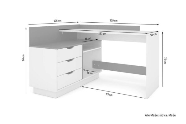 Winkelschreibtisch BELFAST weiß anthrazit B/H/T: ca. 129x83,5x105 cm – Bild 2