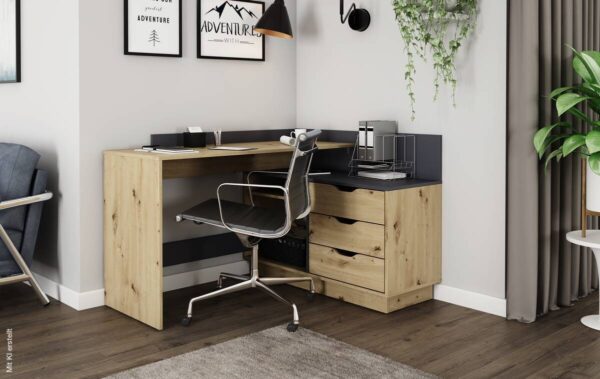 Winkelschreibtisch BELFAST anthrazit Eiche Nachbildung B/H/T: ca. 129x83,5x105 cm – Bild 5