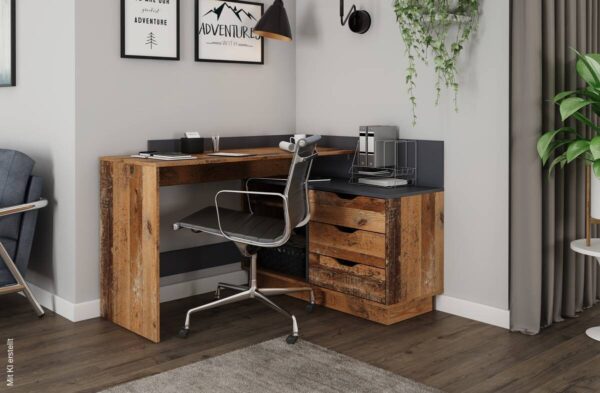 Winkelschreibtisch BELFAST anthrazit Eiche Old Wood Nachbildung B/H/T: ca. 129x83,5x105 cm Winkelschreibtisch BELFAST anthrazit Eiche Old Wood Nachbildung B/H/T: ca. 129x83,5x105 cm – Bild 3
