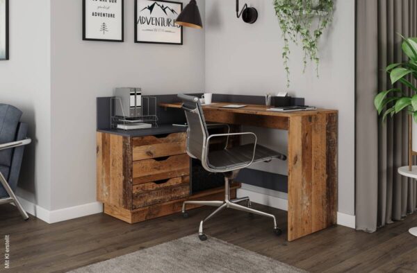 Winkelschreibtisch BELFAST anthrazit Eiche Old Wood Nachbildung B/H/T: ca. 129x83,5x105 cm Winkelschreibtisch BELFAST anthrazit Eiche Old Wood Nachbildung B/H/T: ca. 129x83,5x105 cm – Bild 4