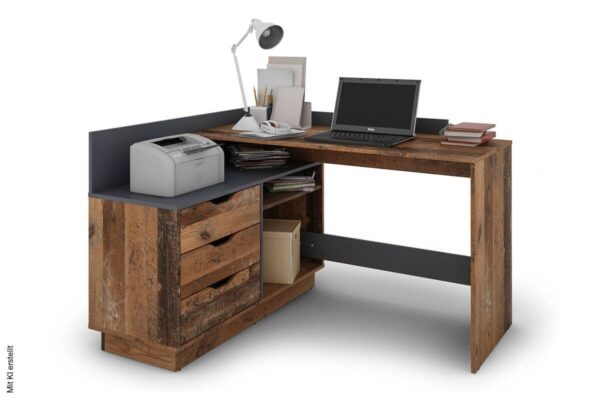 Winkelschreibtisch BELFAST anthrazit Eiche Old Wood Nachbildung B/H/T: ca. 129x83,5x105 cm Winkelschreibtisch BELFAST anthrazit Eiche Old Wood Nachbildung B/H/T: ca. 129x83,5x105 cm – Bild 5