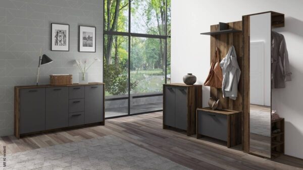 Schuhkommode BEN Eiche Old Wood Nachbildung anthrazit B/H/T: ca. 63x83x35 cm – Bild 5