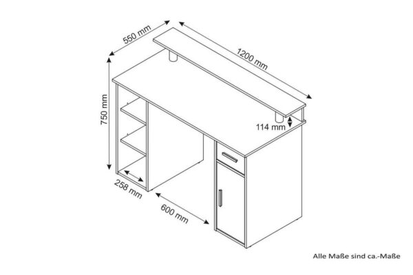Schreibtisch DIEGO weiß anthrazit silber B/H/T: ca. 120x88x55 cm – Bild 2