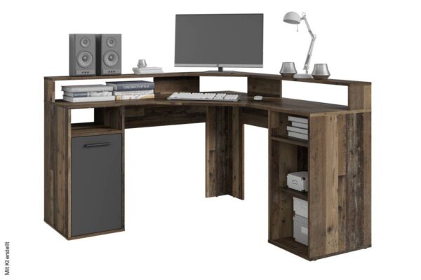 Schreibtisch FOX Eiche Old Wood Nachbildung anthrazit B/H/T: ca. 139x90,8x139 cm – Bild 3