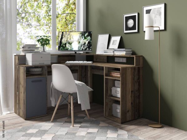 Schreibtisch FOX Eiche Old Wood Nachbildung anthrazit B/H/T: ca. 139x90,8x139 cm – Bild 5