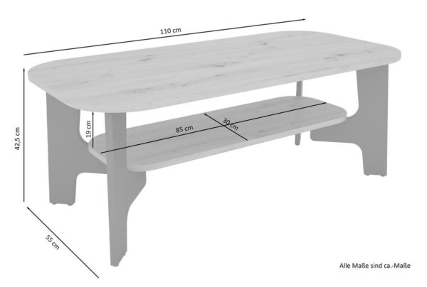 Couchtisch JONNY Eiche Nachbildung anthrazit B/H/T: ca. 110x42,5x55 cm Couchtisch JONNY Eiche Nachbildung anthrazit B/H/T: ca. 110x42,5x55 cm – Bild 2