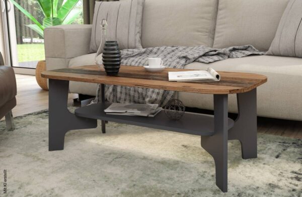 Couchtisch JONNY Eiche Old Wood Nachbildung anthrazit anthrazit B/H/T: ca. 110x42,5x55 cm – Bild 3