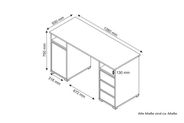 Schreibtisch LOBO Eiche Nachbildung anthrazit B/H/T: ca. 138x75x55 cm – Bild 2