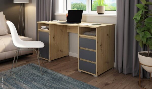 Schreibtisch LOBO Eiche Nachbildung anthrazit B/H/T: ca. 138x75x55 cm – Bild 3