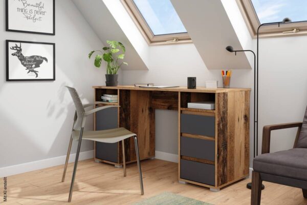Schreibtisch LOBO Eiche Old Wood Nachbildung anthrazit B/H/T: ca. 138x75x55 cm – Bild 5