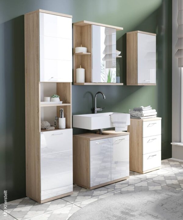 Schrank NEBRASKA Eiche Nachbildung weiß Hochglanz silber verchromt B/H/T: ca. 35x74x31,5 cm – Bild 2