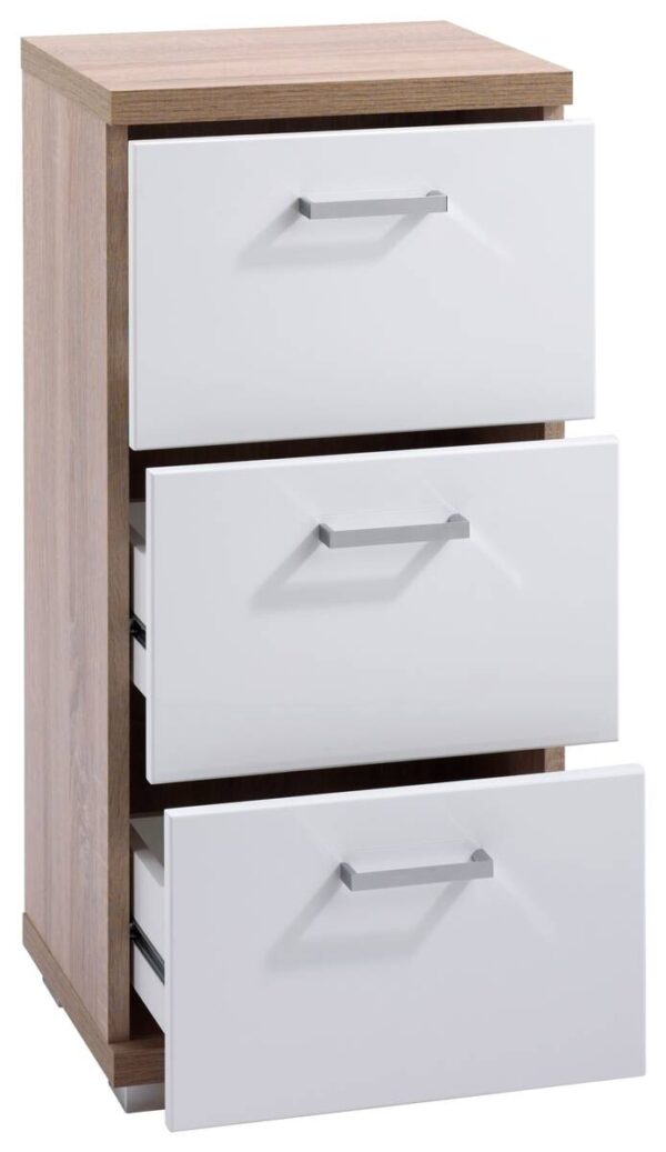 Schrank NEBRASKA Eiche Nachbildung weiß Hochglanz silber verchromt B/H/T: ca. 35x74x31,5 cm – Bild 3