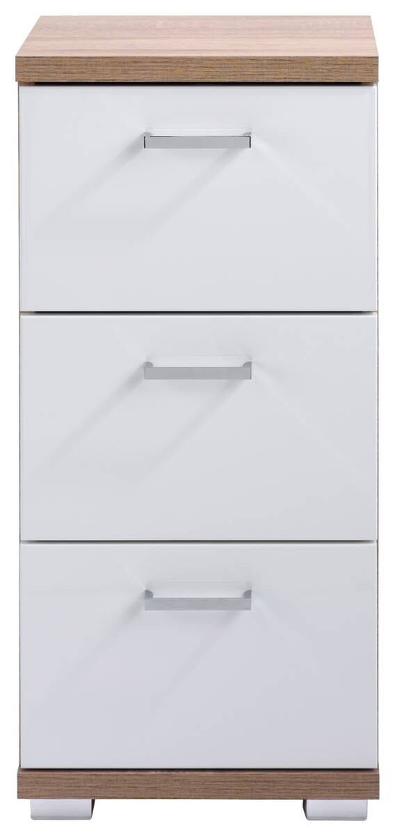 Schrank NEBRASKA Eiche Nachbildung weiß Hochglanz silber verchromt B/H/T: ca. 35x74x31,5 cm – Bild 4
