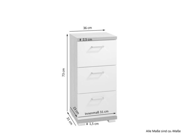 Schrank NEBRASKA Eiche Nachbildung weiß Hochglanz silber verchromt B/H/T: ca. 35x74x31,5 cm – Bild 5