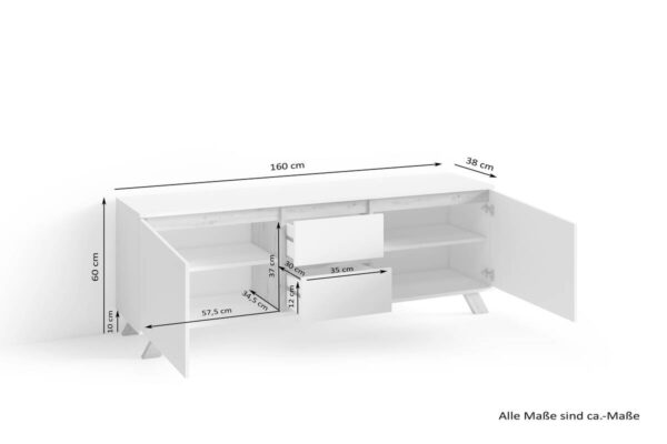 TV-Board VALENTIN weiß Eiche Nachbildung B/H/T: ca. 160x60x38 cm – Bild 2