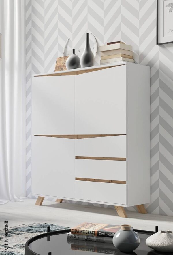 Highboard VALENTIN weiß Eiche Nachbildung B/H/T: ca. 120x142x38 cm – Bild 3