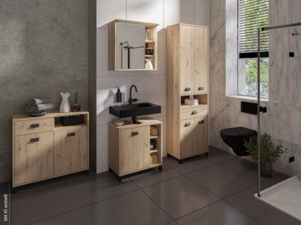 Kommode WELLNESS Eiche Artisan Nachbildung schwarz schwarz anthrazit B/H/T: ca. 80,5x77,5x31 cm – Bild 3