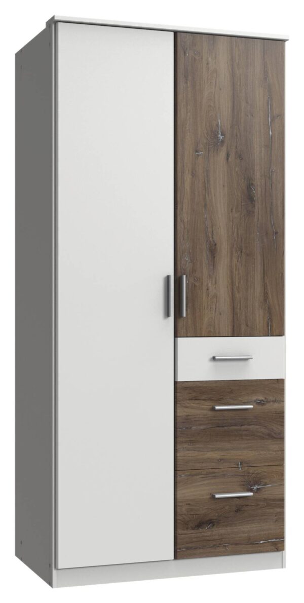 Kleiderschrank Joker weiß Eiche Flagstaff Nachbildung B/H/T: ca. 90x199x58 cm – Bild 3