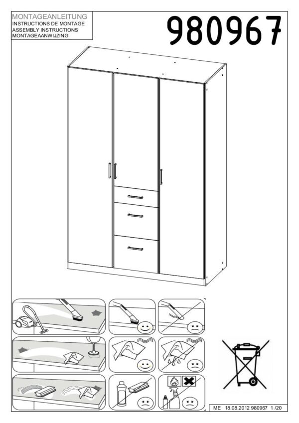 Kleiderschrank Joker weiß Eiche Flagstaff Nachbildung B/H/T: ca. 90x199x58 cm – Bild 4
