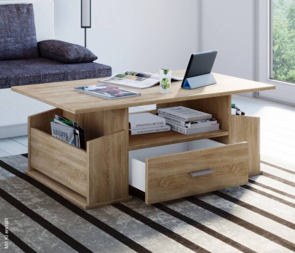 Couchtisch Junata Eiche Sonoma Nachbildung B/H/T: ca. 110x44x52 cm – Bild 4