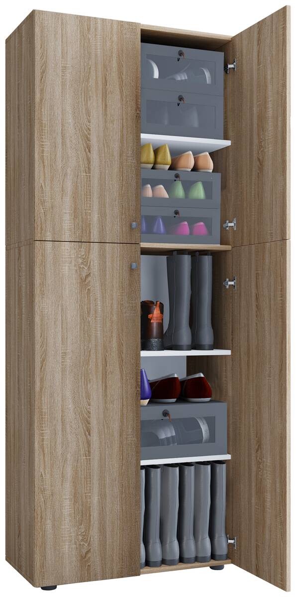 Schuhschrank Lona XXL Eiche Sonoma Nachbildung weiß B/H/T: ca. 70x182x39 cm – Bild 2
