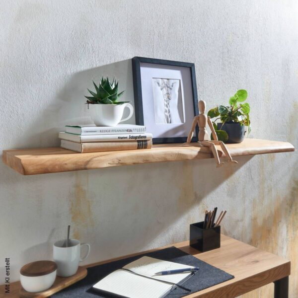 Wandregal braun Holz B/H/T: ca. 100x4x26 cm – Bild 4