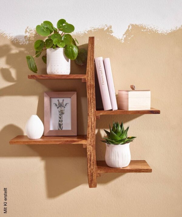 Wandregal rosenholz Holz B/H/T: ca. 58x60x15 cm Wandregal rosenholz Holz B/H/T: ca. 58x60x15 cm – Bild 5