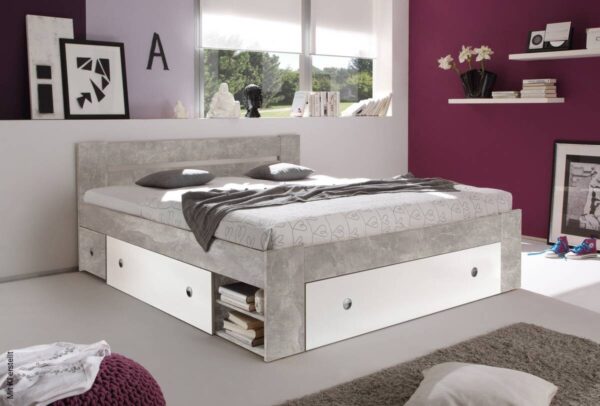 Funktionsbett Stefan Beton Optik weiß Liegefläche B/L: ca. 140x200 cm – Bild 2