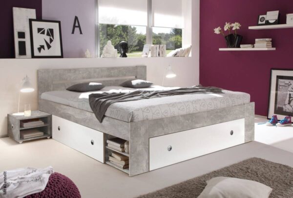 Funktionsbett Stefan Beton Optik weiß Liegefläche B/L: ca. 140x200 cm – Bild 3