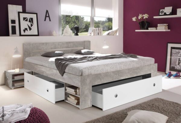 Funktionsbett Stefan Beton Optik weiß Liegefläche B/L: ca. 140x200 cm – Bild 4