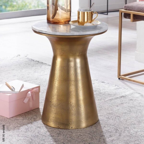 Beistelltisch gold lackiert Optik weiß Marmor Optik Aluminium Marmor B/H/T/S/D: ca. 35x45x35x1,5x35 cm – Bild 3