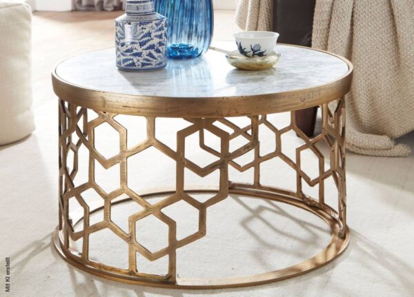 Couchtisch weiß gold B/H/T: ca. 80x36x60 cm – Bild 5