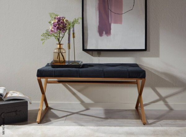 Sitzbank schwarz gold lackiert Edelstahl Samt B/H/T: ca. 90x46x44 cm – Bild 4