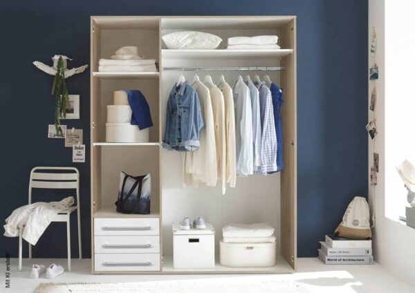 Kleiderschrank Lyss Eiche Sonoma Nachbildung weiß B/H/T: ca. 155x194x58 cm – Bild 2