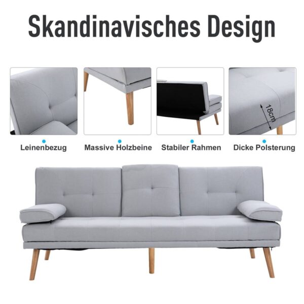 Schlafsofa 833-663 hellgrau B/H/T: ca. 181x78x77 cm – Bild 3
