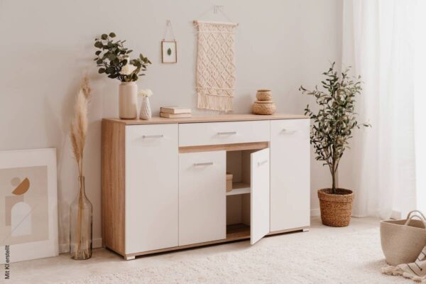 Sideboard Volos Eiche Sonoma Nachbildung weiß B/H/T: ca. 160x90x38 cm Sideboard Volos Eiche Sonoma Nachbildung weiß B/H/T: ca. 160x90x38 cm – Bild 5