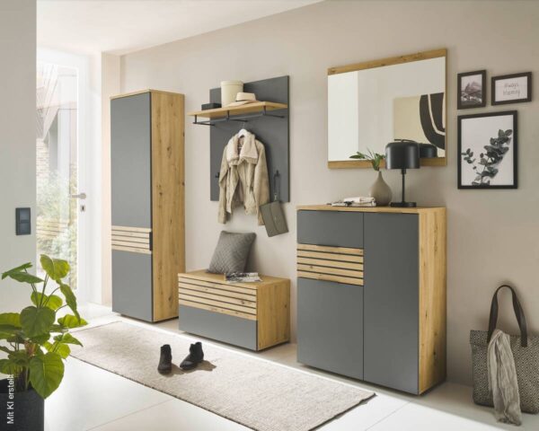 Sitzbank Milan Eiche Artisan Nachbildung grau B/H/T: ca. 85x48x38 cm – Bild 5