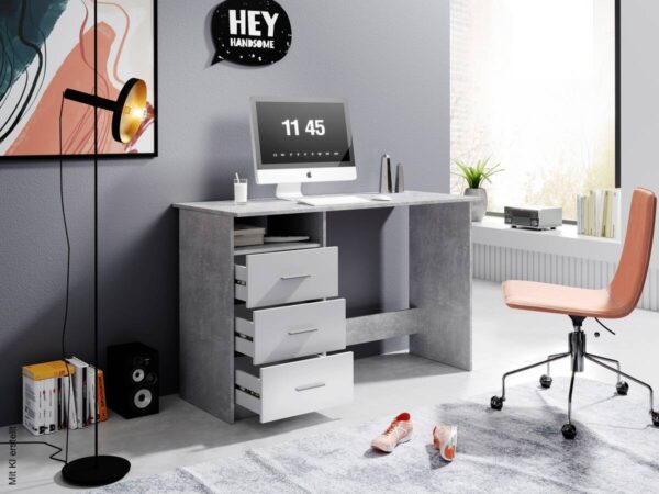 Schreibtisch Adria Beton Optik weiß B/H/T: ca. 123x77x50 cm – Bild 4