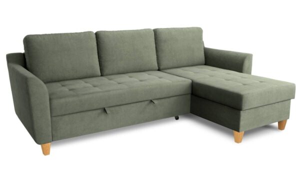 Ecksofa mit Bettfunktion und Bettkasten hellgrün Microfaser B/H/T: ca. 231x86x150 cm – Bild 2