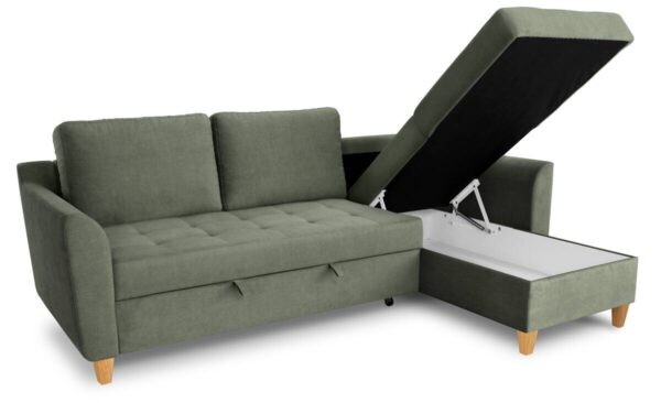 Ecksofa mit Bettfunktion und Bettkasten hellgrün Microfaser B/H/T: ca. 231x86x150 cm – Bild 4