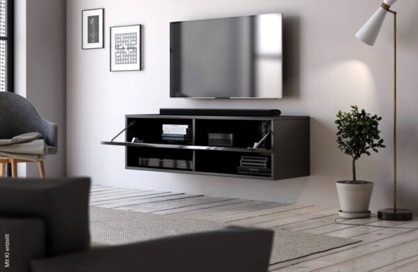 TV-Board Derby schwarz matt schwarz Hochglanz B/H/T: ca. 100x30x31 cm – Bild 2