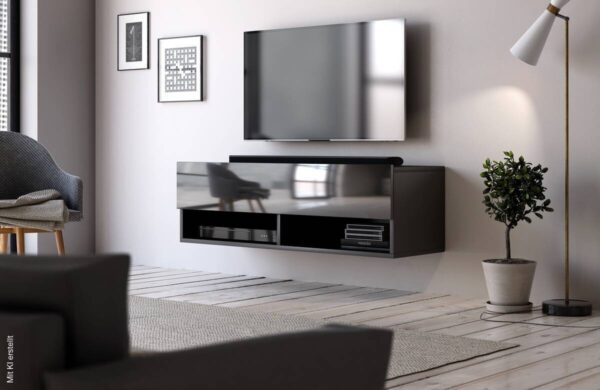 TV-Board Derby schwarz matt schwarz Hochglanz B/H/T: ca. 100x30x31 cm – Bild 3