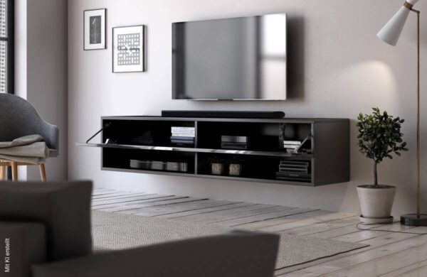 TV-Board Derby schwarz matt schwarz glänzend B/H/T: ca. 140x30x31 cm – Bild 2