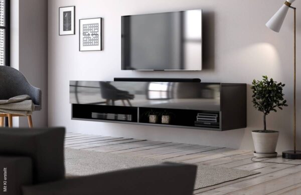 TV-Board Derby schwarz matt schwarz glänzend B/H/T: ca. 140x30x31 cm – Bild 3
