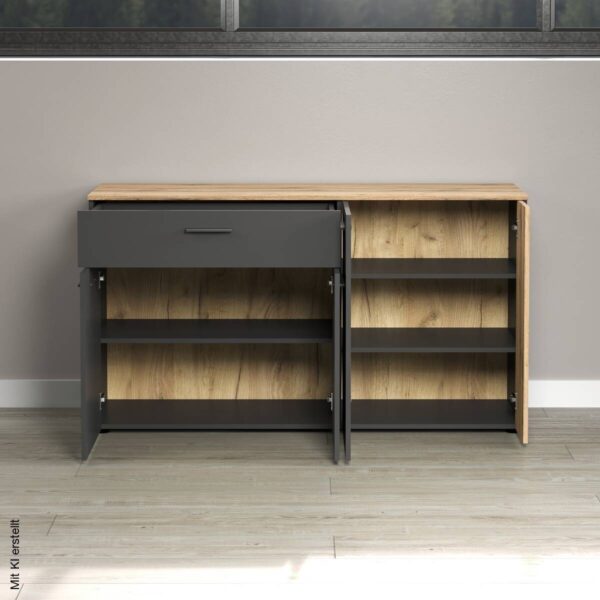 Sideboard Esteban anthrazit Eiche Nachbildung B/H/T: ca. 150x83x42 cm – Bild 2
