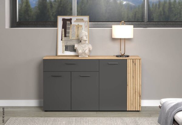 Sideboard Esteban anthrazit Eiche Nachbildung B/H/T: ca. 150x83x42 cm – Bild 5