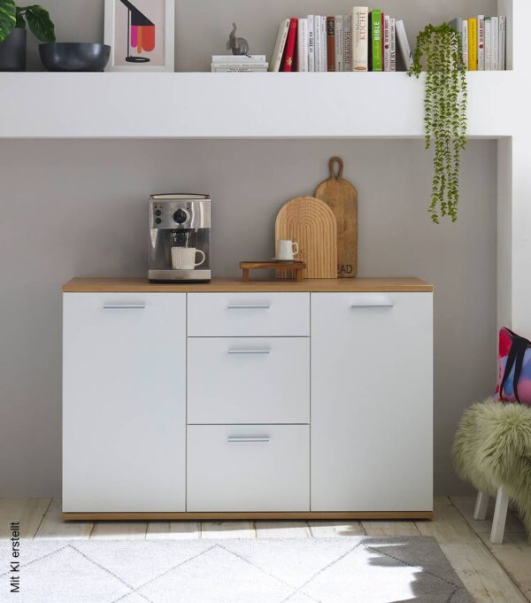 Kommode BC 1035 weiß Eiche Artisan Nachbildung B/H/T: ca. 135x86x38 cm – Bild 4