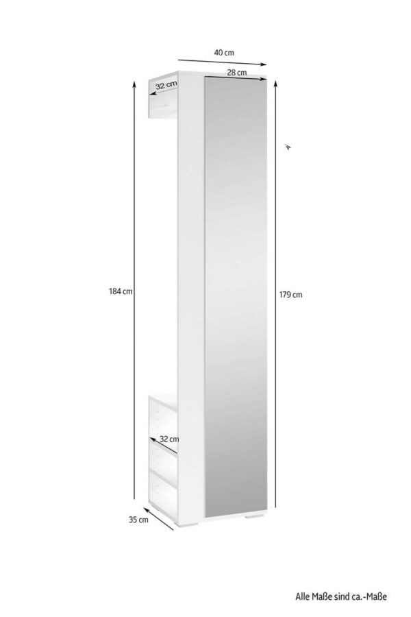 Hochschrank BEN anthrazit Spiegel B/H/T: ca. 40x184x35 cm – Bild 5