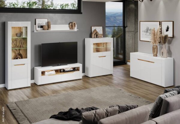 Highboard Marlon Eiche Evoke Coast Nachbildung weiß Hochglanz B/H/T: ca. 96x132x39 cm – Bild 2